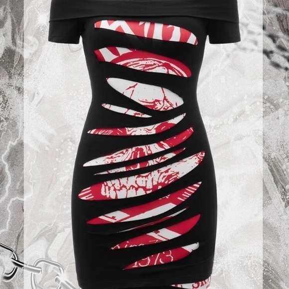 Black and Red Sleeveless Mini Dress - Picture 1 of 4